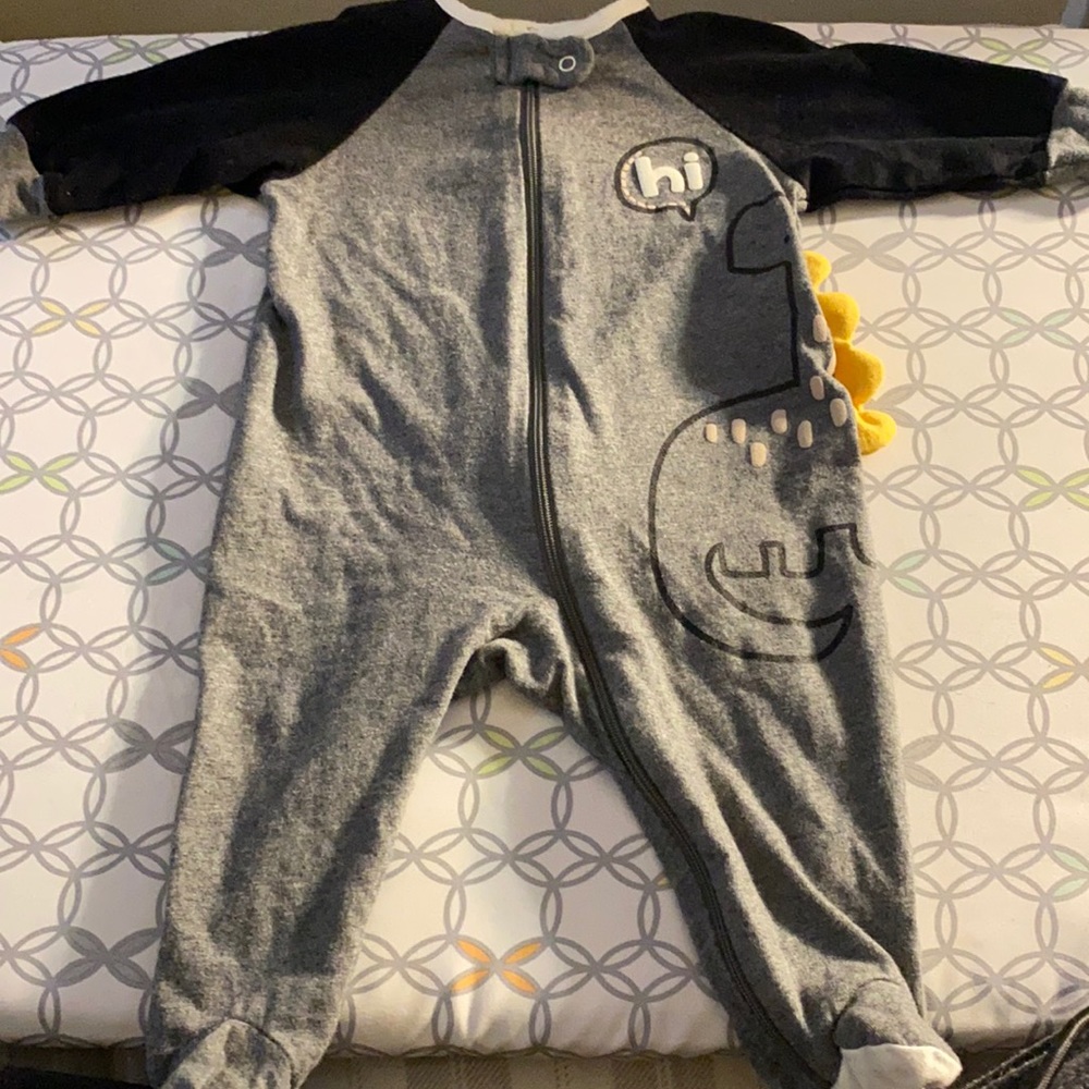 Grey & Black Footie Pajama Onesie. Size 0-3 Months